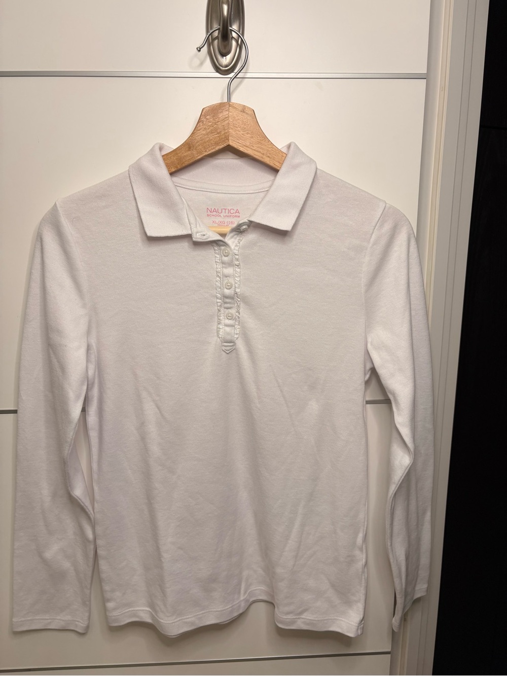 Nautica White Long-Sleeve Button-Down Polo Top